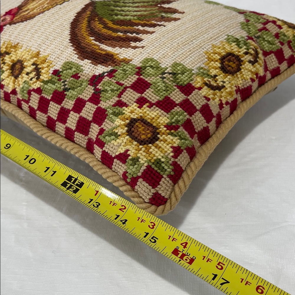 Sunflower Rooster Needlepoint decor Pillow vintage cottage farmhouse country - Picture 15 of 16
